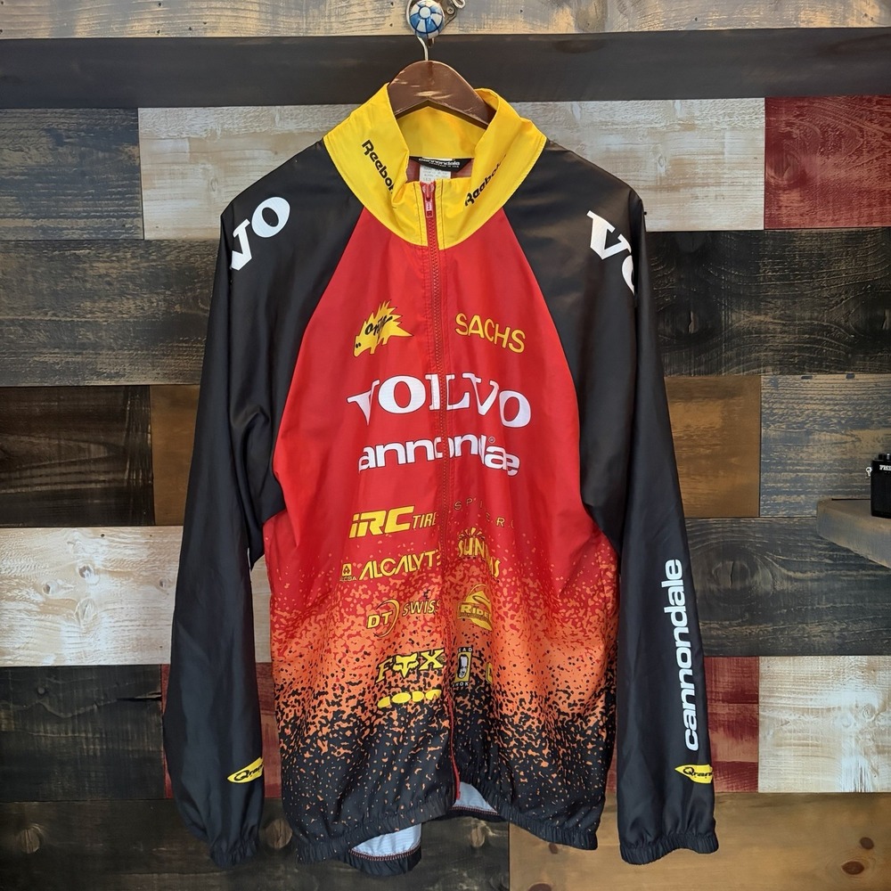 Vtg Cannondale Size Large Cycling Jacket Jersey Volvo Red White Black USA Men’s